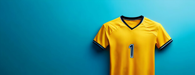 Yellow Soccer Jersey, Blue Background