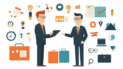 Two businessmen discussing project, office background, teamwork concept, ideal for business presentations
