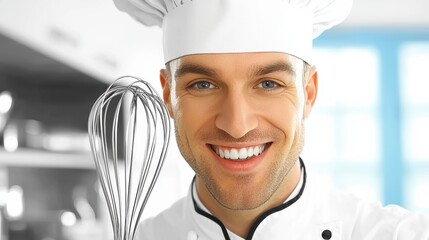 Chef passionately creating culinary art in a bright modern kitchen environment