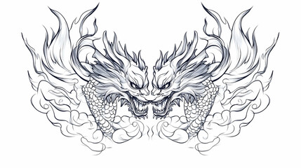 Fototapeta premium Two majestic dragons facing each other, amidst swirling clouds; ideal for tattoo design or fantasy art