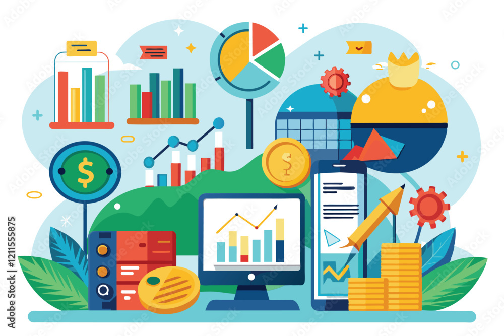 Aufkleber the graphic shows customizable investment data with charts and tools for analysis, investment data c