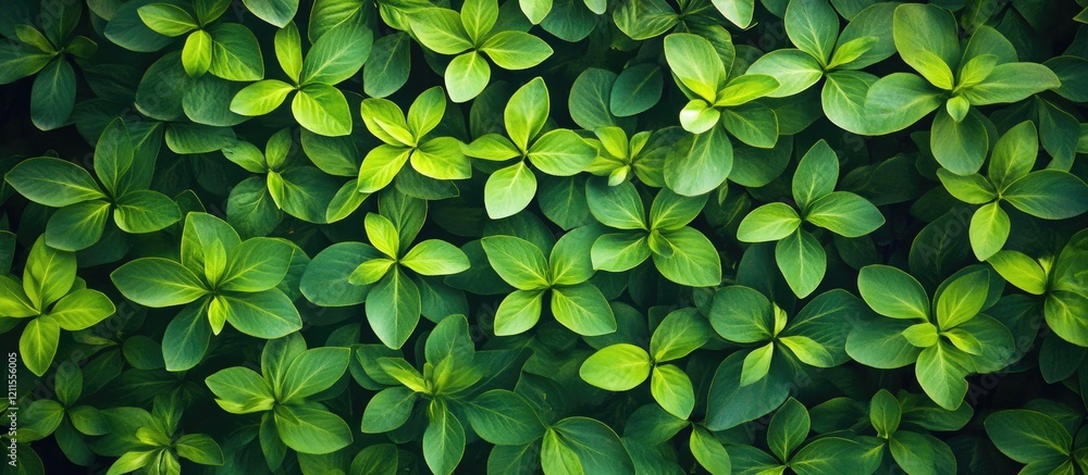 Poster top view of lush green forest foliage with vibrant green leaves in a dense pattern creating a serene