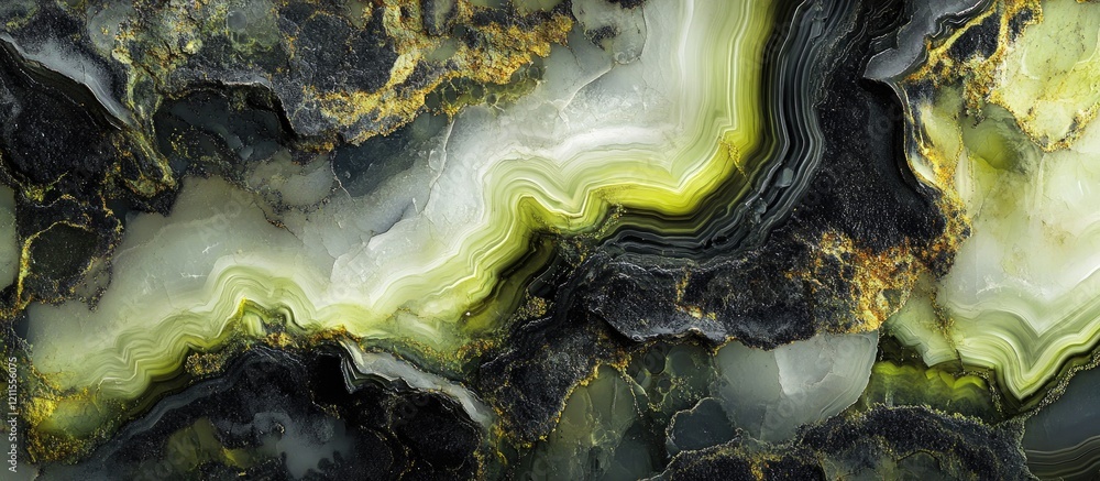 Aufkleber vivid green and black abstract agate stone texture with intricate swirls and patterns showcasing a p