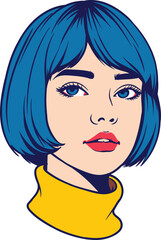  pop-art-female-portrait-blue-hair-yellow-turtleneck-vector