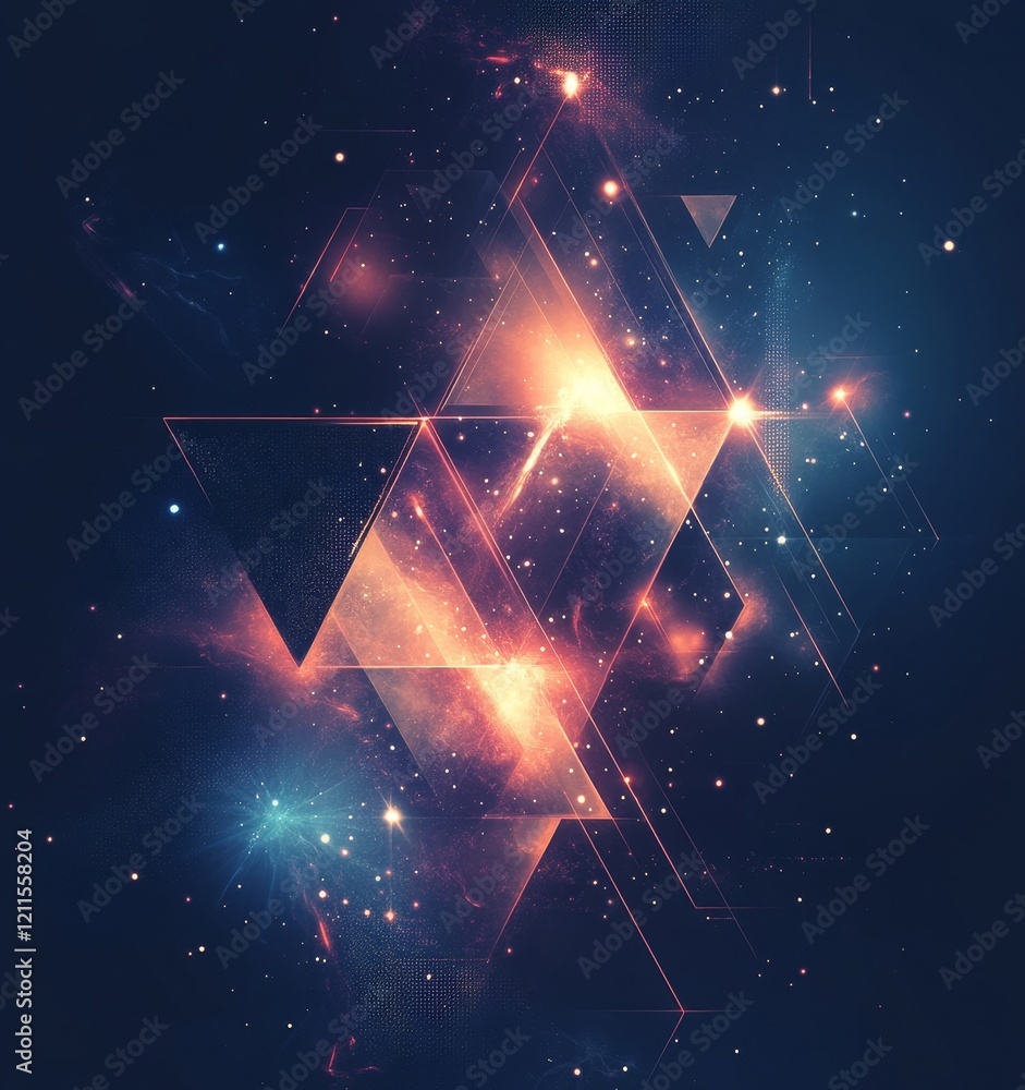 Poster abstract light digital background with geometric shapes, generative ai