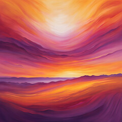 Fototapeta premium A stunning abstract landscape featuring warm hues of orange, purple, and pink that blend seamlessly, evoking the feeling of a vibrant sunset or dawn over rolling hills and a calm horizon.