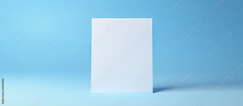 Poster white paper centered on a vibrant blue background with soft shadows creates a minimalist and elegant