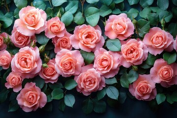 Naklejka premium A stunning floor-to-ceiling backdrop of pink roses, photographed in high resolution with intricate detail, ideal for love and Valentine's Day concepts.