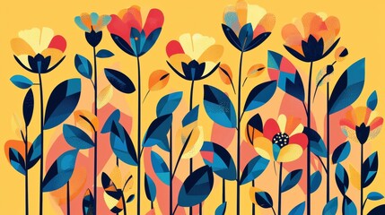 Vibrant floral display in a sunny garden nature art illustration colorful patterns bright atmosphere