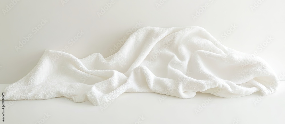 Poster soft, crumpled white fabric draped elegantly on a minimalistic light background creating a serene an