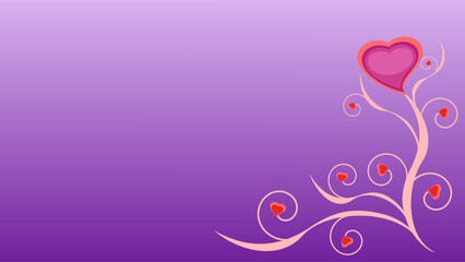 Purple Background With pink Hearts stylised by flowers