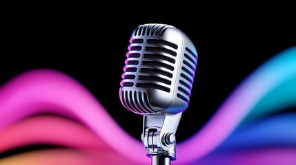 Vintage Microphone with Colorful Abstract Background