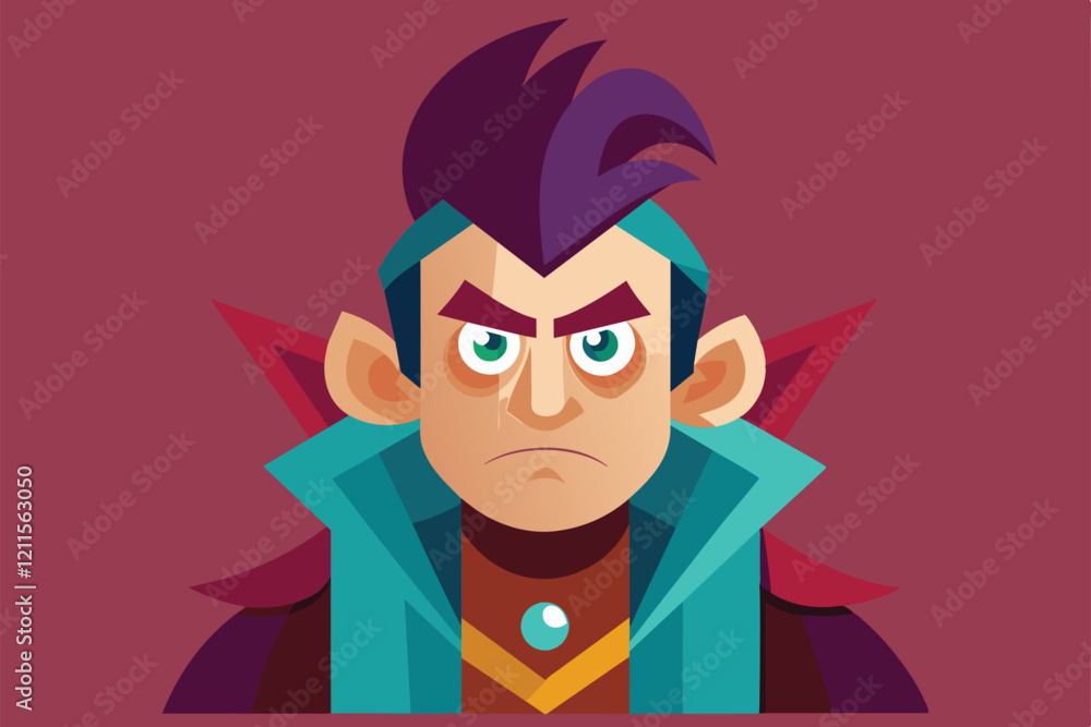 Poster a character with a jealous expression stands out with bold colors and unique design elements, convey