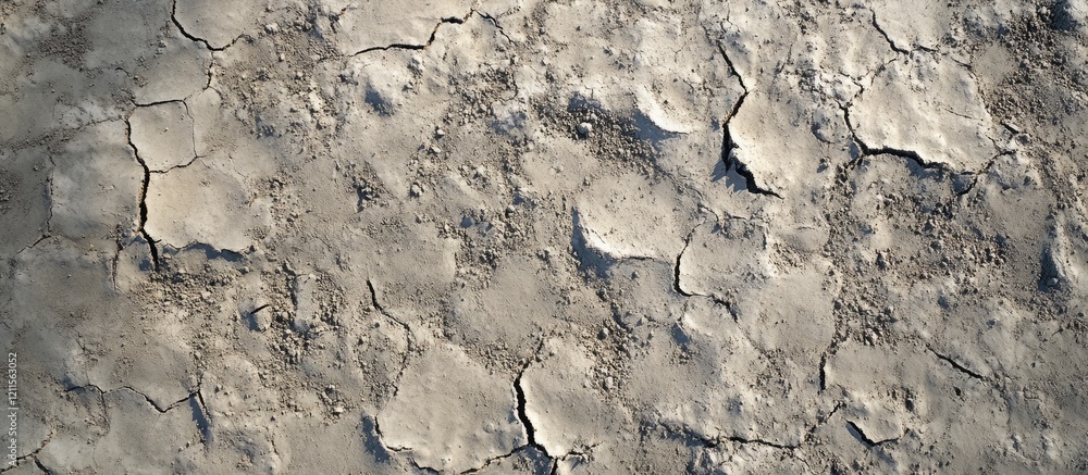 Aufkleber aerial view of cracked silvery grey soil with a unique texture and numerous tiny holes showcasing an