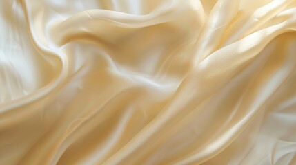 Obraz premium Smooth and Elegant Cream Satin Fabric Draped Beautifully with Soft Waves, Perfect for Textile, Fashion Design, and Interior Decoration Projects