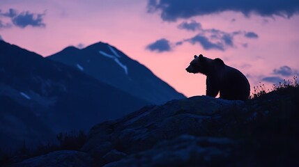 Majestic Bear Silhouette at Sunset in the Mountains