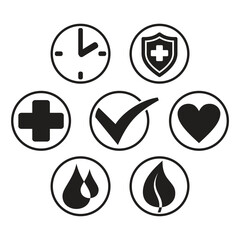 Set of icons on the topic of health, hygiene and medicine.