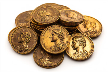 stack of old gold coins on a transparent background