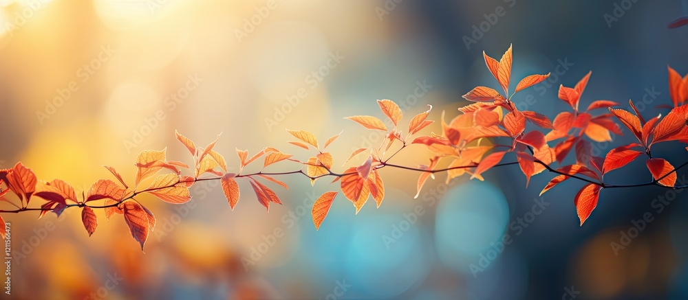Aufkleber autumn foliage in warm orange hues with soft bokeh background highlighting blurred sunlight filterin