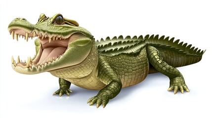 Fototapeta premium Green Crocodile with Open Mouth