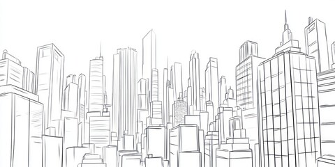 Sketch of a Modern City Skyline with Tall Buildings