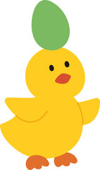 Easter cute yellow chick with egg on head flat vector isolated.
Transparent background.