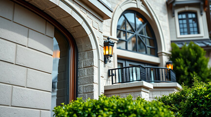Fototapeta premium Luxury Home Exterior: Elegant Stone and Brick Architecture with a Modern Design