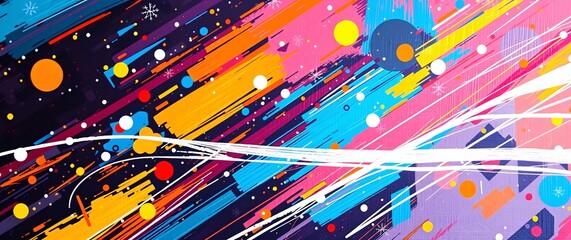 Painting with geometric shapes made with acrylic paint as abstract background