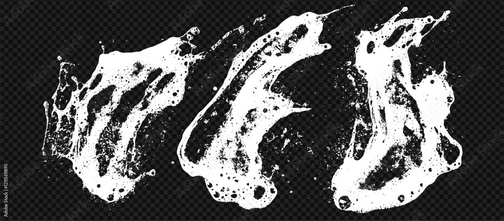 Poster foam texture soap set with sponge and grunge element at the transparent background. soapy clean bubb