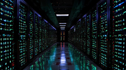Fototapeta premium Exploring the Digital Core: A Glimpse into a Modern Data Center's Intricate Network