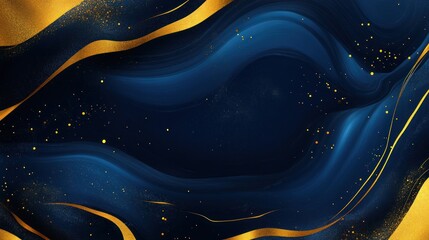 Blue gold abstract waves, glitter background, luxury design