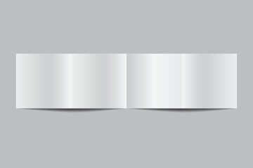 Fototapeta premium Square four fold open leaflet with shadows mockup template on background .Design for open booklet, thank you card, notecards, flyer, greeting card, wedding invitation, postcard, brochure. Vector 