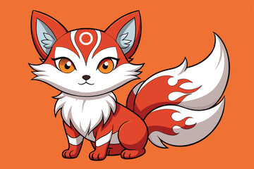 Obraz premium This cute kitsune character features bright colors, ideal for fun designs and customization, Kitsune Customizable Cartoon Illustration