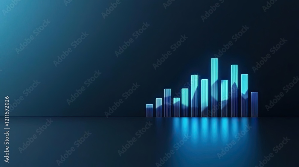 Poster ai-powered tutoring idea. abstract data visualization with glowing blue bars representing growth and