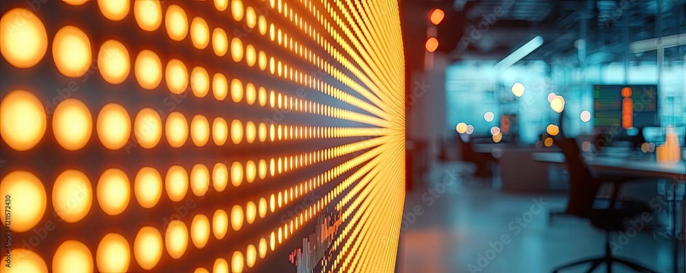 Poster ai-powered tutoring idea. vibrant orange led lights forming a unique pattern in a modern workspace.