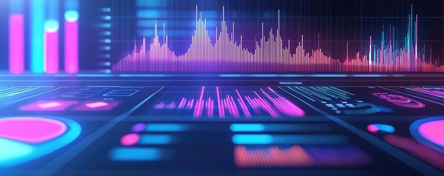 Automated feedback ai idea. Futuristic data visualization with vibrant colors and dynamic interfaces.