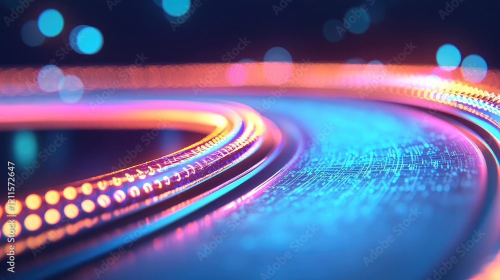 Poster automated feedback ai idea. vibrant neon lights create dynamic trails in a dark environment showcasi