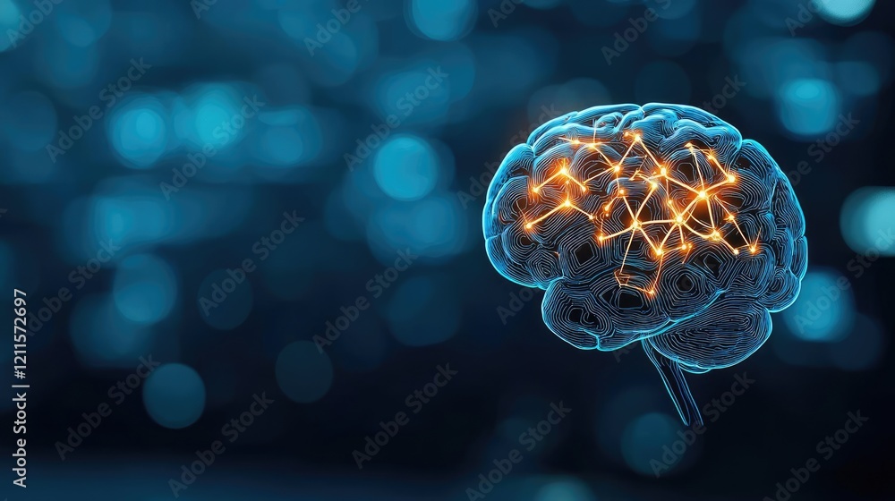 Poster automated feedback ai idea. illustration of a brain with neural connections glowing in a futuristic 