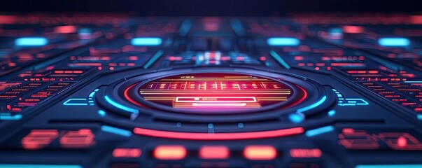 Automated feedback ai idea. Futuristic control panel interface with glowing buttons and intricate designs.