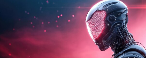 Naklejka premium Automated feedback ai idea. Futuristic robot with a luminous heart, showcasing advanced AI and robotic design.