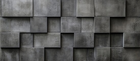 Dark textured wall with varying gray panels arranged in an abstract pattern, showcasing a modern architectural design suitable for backgrounds.
