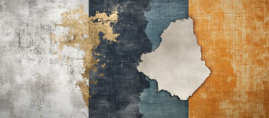 Abstract wallpaper design featuring a textured pattern with cream, gold, dark blue, and orange sections contrasted by a central blank area for versatility.