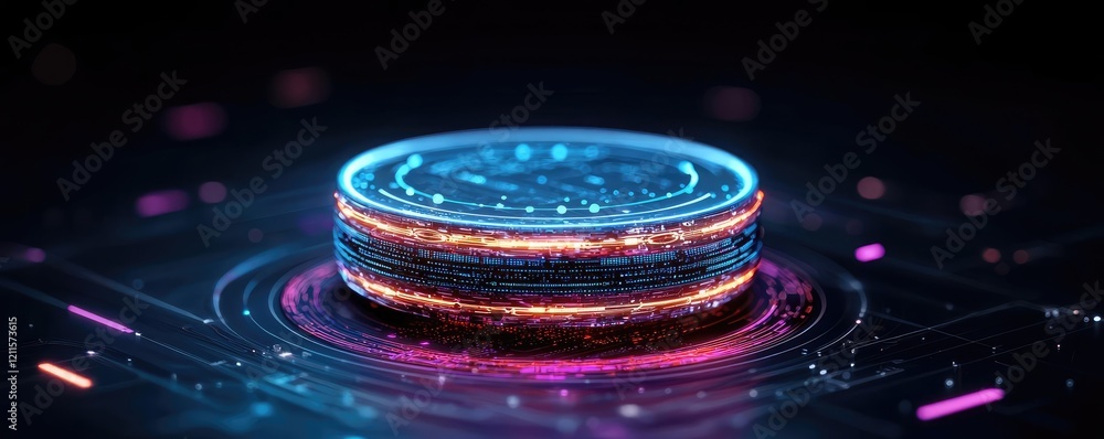 Aufkleber automated feedback ai idea. futuristic digital currency representation with glowing neon effects.