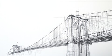 Obraz premium Detailed Line Drawing of the Brooklyn Bridge