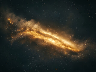 glowing comet surrounded by shimmering space dust, set against a dark sky 