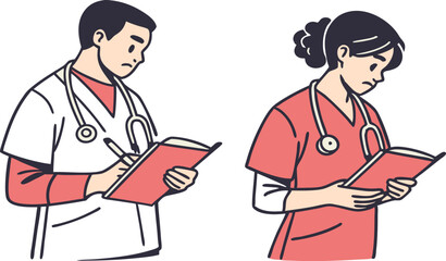 Fototapeta premium Medical staff, doctor, vector illustration, line character