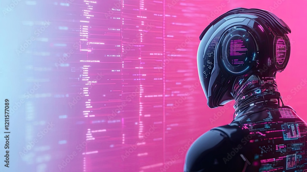 Aufkleber learning analytics ai idea. a futuristic robot with intricate designs against a vibrant digital back