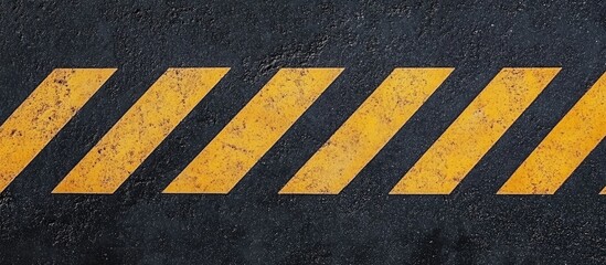 Fototapeta premium Prominent black asphalt road with yellow warning diagonal stripes positioned centrally, indicating caution for drivers with clear visibility.
