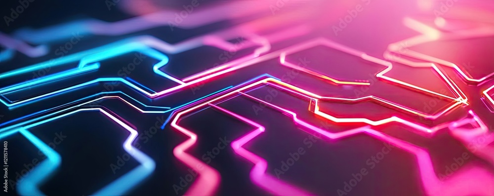 Poster virtual assistant ai concept. abstract circuit board design with colorful glowing lines on black bac