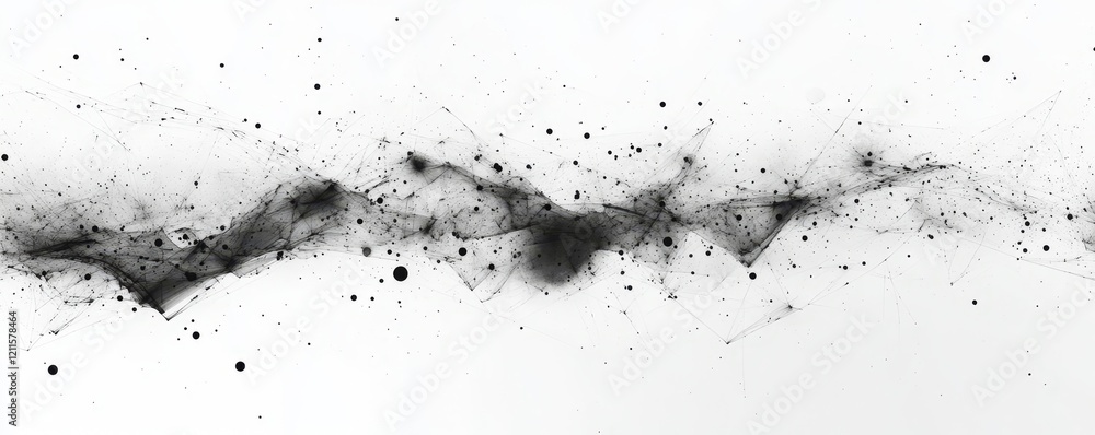 Poster black ink on white digital background with geometric patterns, generative ai